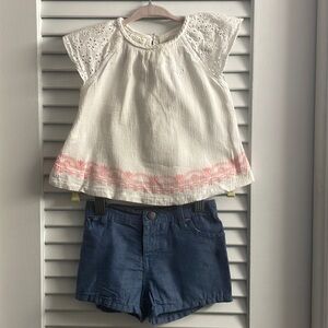 Roxy Girl Shirt & Shorts Set.Size 24M.Eyelet Sleeves.Pink embroidery on shorts.